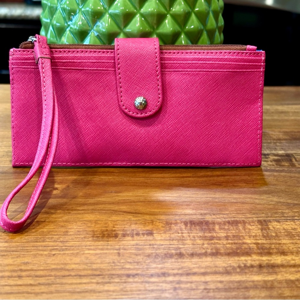 HOBO Pink Leather Wristlet Clutch with Textured Finish